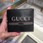 二手 GUCCI PRINT 復古風 小牛皮綠紅綠織帶LOGO對摺短夾 496309 紅 白 黑現貨