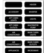 BLUE SEA 8031 LARGE FORMAT LABEL KIT, AC PANELS, 30-LABELS, BLACK