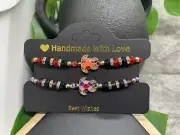 2 PC Handmade Beaded Boho Adjustable Tie Charm Bracelet Set Turtle B3994