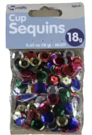 Cup Sequins .63oz (18g) Multi Colored, Red Green Gold Blue Silver, Tiny Crafts