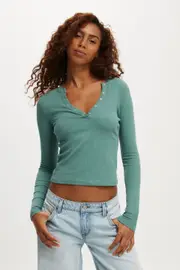 [Cotton On Women] Cotton On Women - Ryan Henley Long Sleeve - Cloudy jade L CLOUDY JADE