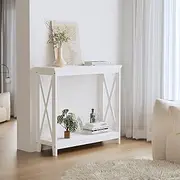 Oikiture Hallway Table 2-Tier Wooden Console Table White