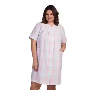 New Miss Elaine Pink Plaid SEERSUCKER Snap Front House Dress Nightgown Robe 1X