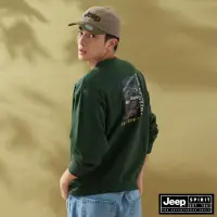 在飛比找momo購物網優惠-【JEEP】男裝 率性吉普車印花長袖大學T(綠色)