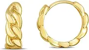 [JewelryWeb] 14k Yellow Gold Polished Thick Curb Chain Hoop Earrings With Snap Clasp-Hoop Earring for Women and Men
