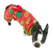 Target Christmas Dog Pet Pajamas Size Medium Ho Ho with a Bow 50 lbs Neck 12-22"