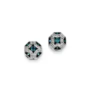 14k White Gold White & Blue Diamond Post Earrings