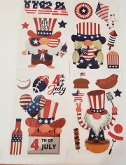 Whaline 8 Sheets Patriotic Window Clings Stickers Gnome Flags Stars Fireworks