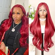 Synthetic Lace Wig Body Wave Style 30 inch Red Middle Part 13x6 Lace Front Wig Women's Wig Red / White