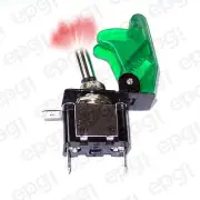 ON/OFF SPST 3P RED ILLUMINATED TOGGLE SWITCH w/TRANS GREEN COVER #662050/665020