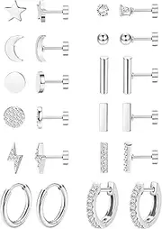 [Kakonia] Flat Back Stud Earrings Set for Multiple Piercing Bar Earrings for Women Hypoallergenic Flatback Cartilage Earrings