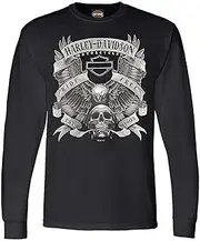 [HARLEY-DAVIDSON] Men's Fastened Bar & Shield Crew-Neck Long Sleeve Shirt - Black