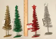 4 Diff Colors 9½" Wire & Metal Christmas Trees-Star Topper-Red,Green,Silver,Gold