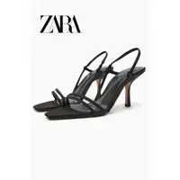 在飛比找蝦皮購物優惠-ZARA 黑色氣質細帶高跟一字帶涼鞋