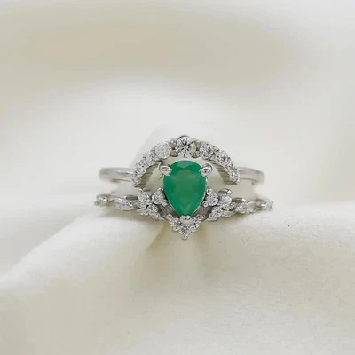 Solid Teardrop Green Onyx Engagement Ring made for 925 Sterling Silver Jewelry
