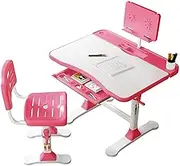 Kids Desk and Chair Set, Height Adjustable Children School Study Desk with Tilt Desktop, Bookstand, LED Lamp, Storage Drawer for Boys Girls (Color : C, Size : 80cm)