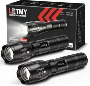 2 Pack Tactical Bright LED Flashlights High Lumens, 5 Modes Zoomable Waterproof
