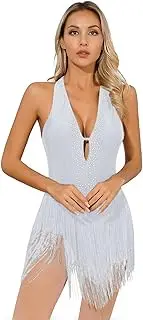 [Aislor] Womens Rhinestone Latin Tango Dance Leotard Tassel Fringed Salsa Dance Costume