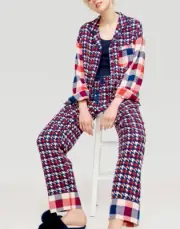 NEW PETER ALEXANDER BAMBOO COTTON FLANNELETTE HOUNDSTOOTH CHECK PJ SET RRP$119 M