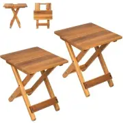 Small Patio Table, Outdoor Folding Side Table, Square - Natural - Set 2