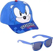 [Sonic The Hedgehog] Hat and Sunglasses, Adjustable Hat, UV Protection Sunglasses, Sonic Baseball Cap, Kids Summer Hat, Blue, 53 cm