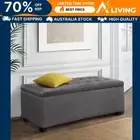 Storage Ottoman Blanket Box 97cm Linen Grey Furniture Home Decor Organizer EN-GY