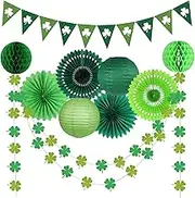 St Patricks Day Decorations, Green Party Supplies Four-Leaf Clover Garland Tissue Paper Fan Paper Lantern for Irish Party Saint Patricks Day Decor