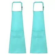 2pcs Adjustable Kitchen Cooking Aprons 89x67cm Polyester Art Apron Light Blue