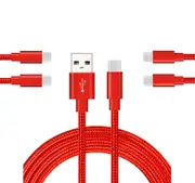 Catzon 1M 2M 3M 5Packs USB Type C Cable Nylon Braided Phone Cable Fast Charger Cable USB Cord -Red