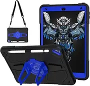 AVAKOT iPad 9th Generation/iPad 8th Generation/iPad 7th Generation, iPad 10.2 2021/2020 Case, with Penci Holder Kickstand Shoulder Strap Heavy Duty Shockproof Protective for Kids Boys (Black+Blue)