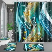 4 Pcs Bathroom Shower Curtain Set,Blue Light Butterfly Bathroom Sets with Rug...
