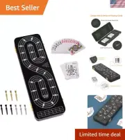Portable Cribbage Game Set with Solid Oak Board, Cards, and Protection Buckle