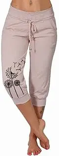 [Generic] Womens Lined Yoga Pants High Waist Draw Rope Capri Pants Insulated Sport Running Short Pants for Women
