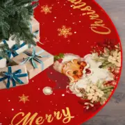 48-Inch Red & Gold Christmas Tree Skirt – Santa & Snowflake Design Holiday Decor