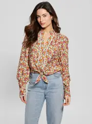 GUESS Women's Eco Floral Print New Rita Shirt Size: Large, Viscose Rayon