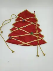 New Red 13" Gift Hand Bag Drawstring Padded Christmas Tree Stocking Bag w Bells