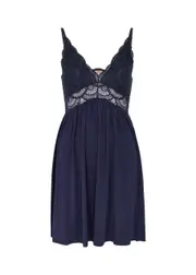 Eberjey Marina Lace-trimmed Jersey Chemise - Navy L (UK14 / L)
