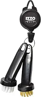Izzo Golf Dual Golf Club Brushes - Includes a Brush for Golf Clubs & Brush to Clean Golf Club Grooves, with Golf Bag Zinger Black