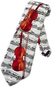[Steven Harris] Mens Violin Sheet Music Necktie - White - One Size Neck Tie