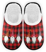 Christmas Plaid Gnome Slippers, Soft Memory Foam Non-Slip Indoor House Slippers Home Shoes for Bedroom Hotel Travel Spa
