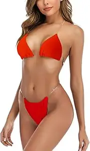 [Joyhas] Women's Clear Strap Bikini Tie Dye Thong Bikini Set String Triangle Swimwear Transparent Straps Swimsuits