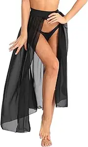 [TiaoBug] Women's Mesh Sheer Flowy Split Long Side Slit Chiffon Maxi Long Skirts