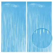 2 Pack Pastel Blue Fringe Backdrop 3.2x8.2ft Shining Foil Tinsel Curtains Bir...
