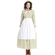 19th Century 1800s Old West Prairie Dress Bonnet and Apron Set Pioneer Floral Women's Halloween Carnival School Event Dress Up Historical reenactment Adults Dr