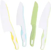 KOCKSHION 4pcs Kids Knife Set Toddlers Fruit Vegetable Cutters Bread Slicer Portable Plastic Cutting Tool Safe for Toddlers