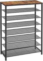 [VASAGLE] 8 Tier Shoe Rack, Shoe Organizer for Closet, Entryway, 32-40 Pairs of Shoes, Large Shoe Rack Organizer with 7 Metal Mesh Shelves, 11.8 x 39.4 x 59.8 Inches, Rustic Brown and Black ULBS012B01