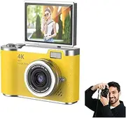 4K Foldable Screen Student Camera, Point and Shoot Digital Cameras with 32GB TF Card, Portable Camera FHD 48MP 4K Digital Camera with 8X Zoom Anti-Shake with Flip Screen (Yellow, Camera Body Only)
