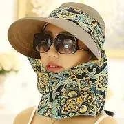 NIAN Women Summer Outdoor Riding Anti-UV Sun Hat Beach Foldable Sunscreen Floral Print Caps Neck Face Wide Brim Hat
