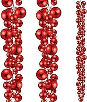 Yuxung 2 Pcs Christmas Ball Garland 6.6 ft Ornaments Bulb for Xmas Tree Bauble Party Supplies Indoor Outdoor Home Office Decoration Accessories (Red)