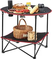 Tumopu Folding Camping Table, Outdoor Portable Side Tables, Lightweight Fold Up Table, 600D Oxford Fabric & Steel Ultra Compact Work Table with Large Storage & Carry Bag, for Beach Picnic, 28.3"x24"